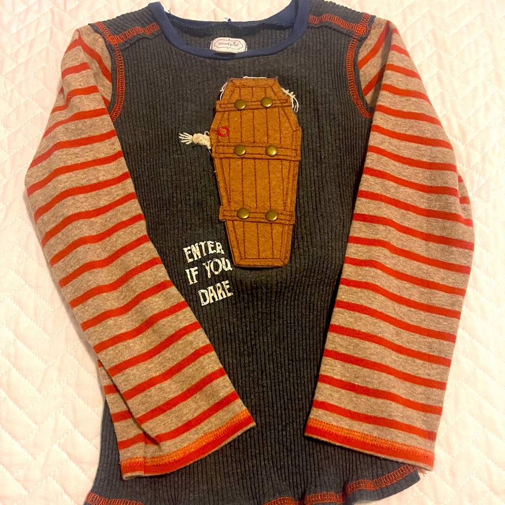 Mud Pie EUC Halloween Mummy Casket 3D Snap Shirt sz4T-5T